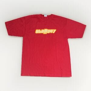 Vintage Old Navy Spell Out Graphic T-Shirt Red Medium 20x27 Made in USA Y2K